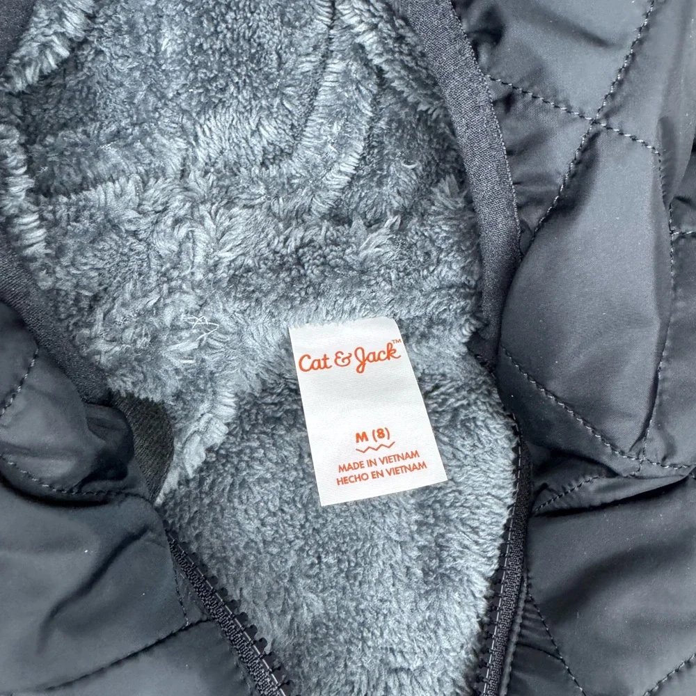Cat & Jack Boys Hooded Reversible Puffer Jacket - Black/Gray Medium (8) NWT